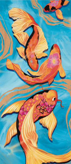 Digital Painting of three Koi Fish with flowers on them